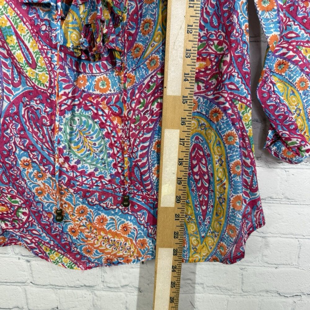Lauren Ralph Lauren Boho Paisley Blouse Small Petite Ruffle Cottage Festival Top - Picture 6 of 9